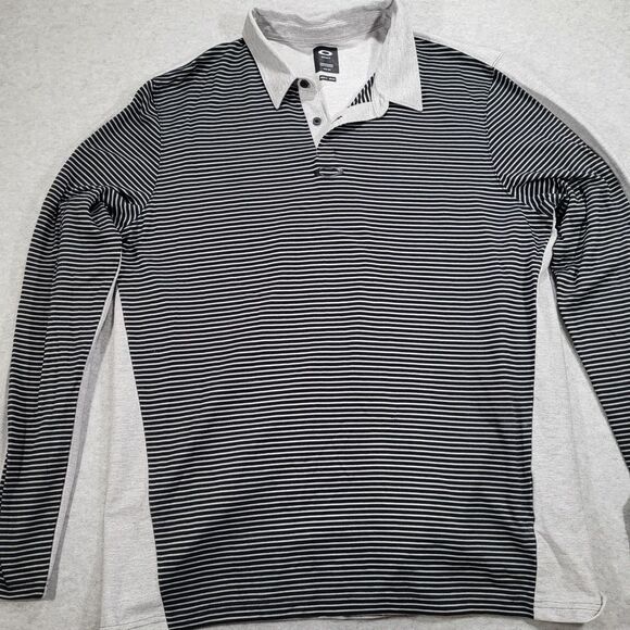 Oakley Men's‎ XL Regular Fit Black Gray Striped Long Sleeve Polo - Picture 4 of 8